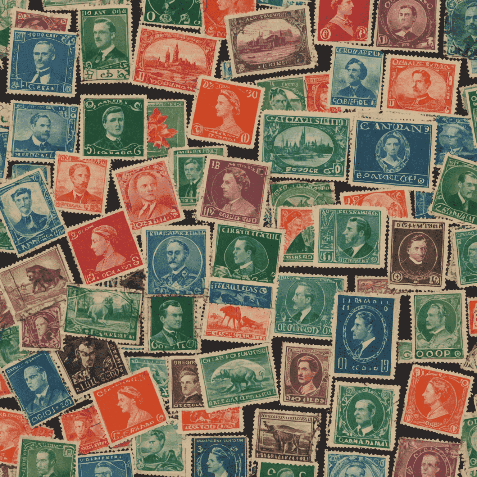 A display of rare Canadian stamps from different eras, showcasing the evolution of Canadian postal history